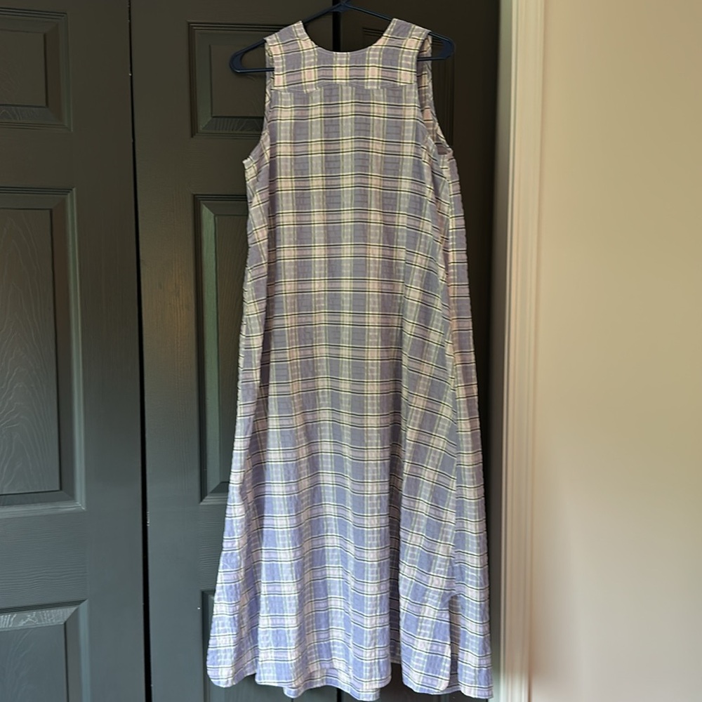 GANNI Seersucker Check Maxi Dress In Check Persian Violet, Size 36 - Picture 5 of 9